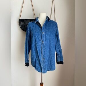 Vintage Limited Jeans Denim Suede Button Top, Size Large